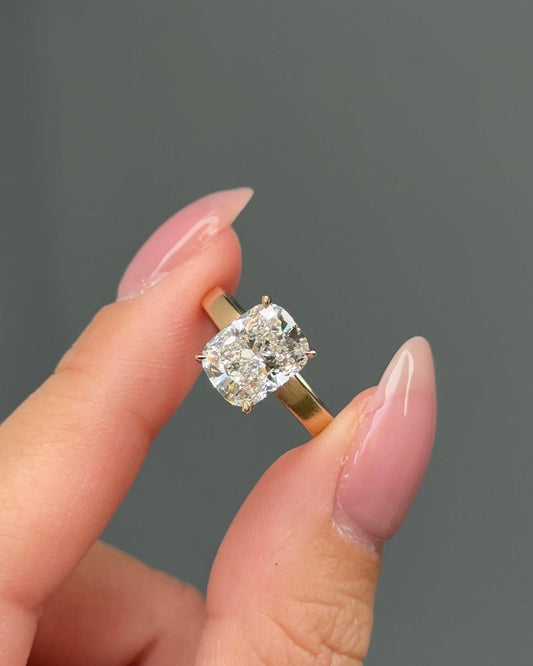 Cushion Cut Lab grown Diamond Sigar Band With Hidden Halo Engagement Ring