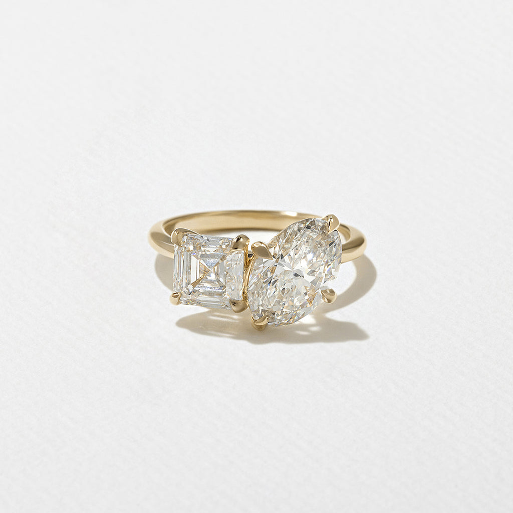 3.7 TCW Oval & Asscher Cut Lab grown Diamond Two Stone Engagement Ring