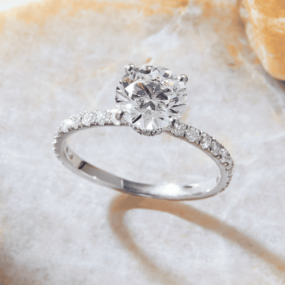 1.5 CT Round Cut Hidden Halo & Pave Moissanite Engagement Ring