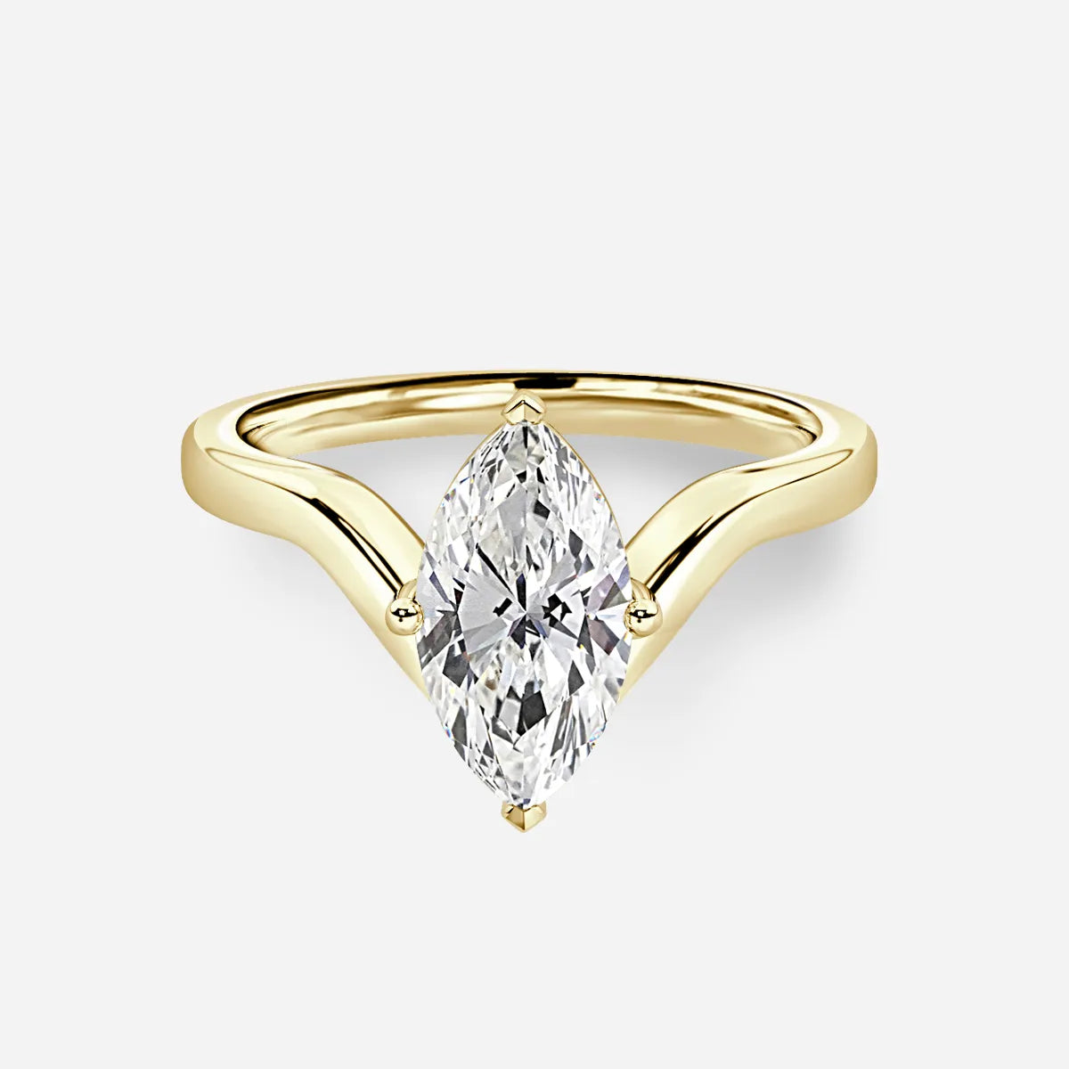 0.9 CT - 1.9 CT Marquise Cut V-shaped Band Solitaire Moissanite Engagement Ring