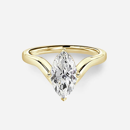 0.9 CT - 1.9 CT Marquise Cut V-shaped Band Solitaire Moissanite Engagement Ring