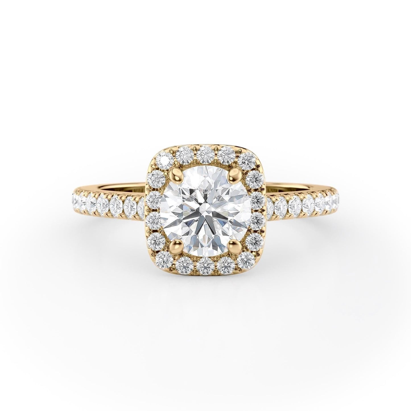 1 CT - 2 CT Round Cut Halo Pave Moissanite Engagement Ring