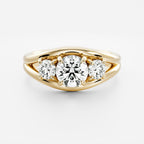 1.5 CT Round Cut Three Stone Semi Bezel Moissanite Engagement Ring