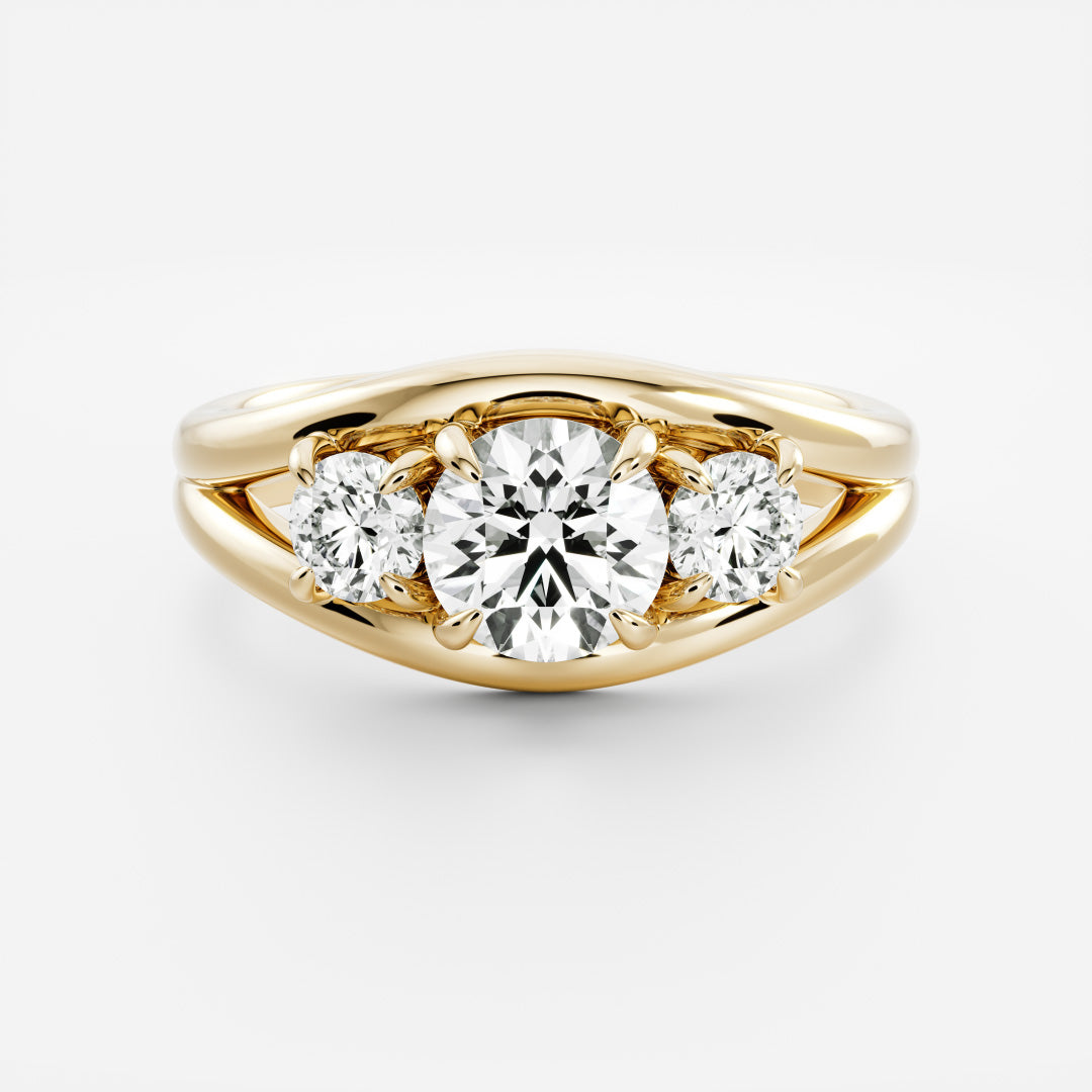1.5 CT Round Cut Three Stone Semi Bezel Moissanite Engagement Ring