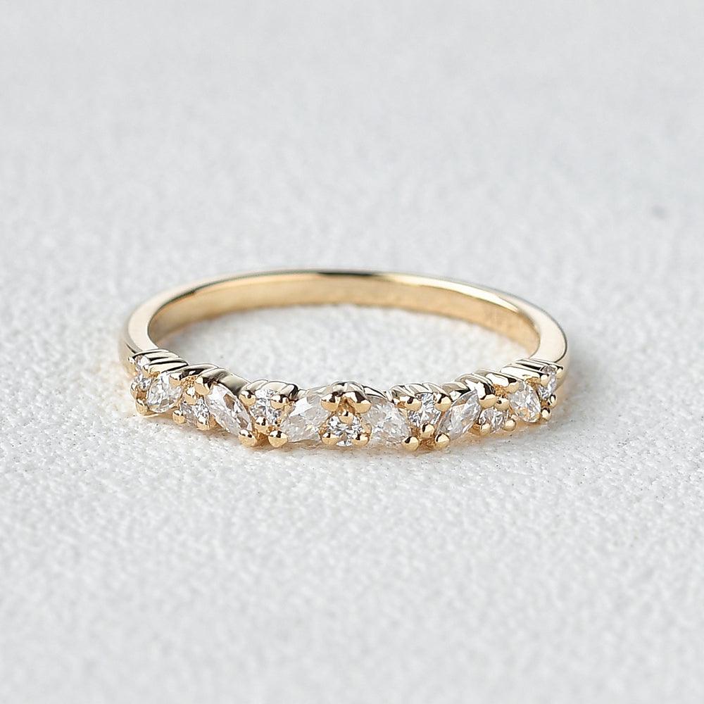 0.15 TCW Marquise Moissanite Cluster Pave Wedding Band