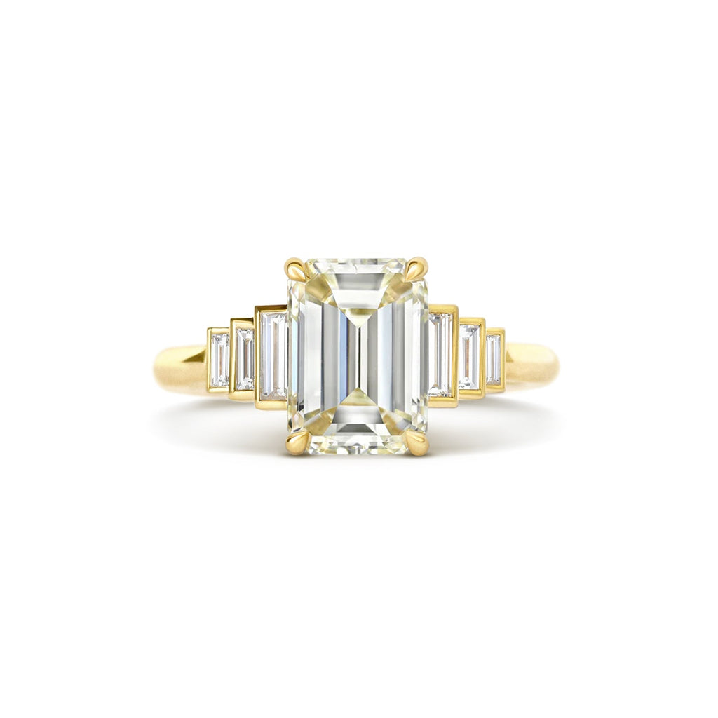 2.7 CT Emerald Cut Moissanite Cluster Engagement Ring