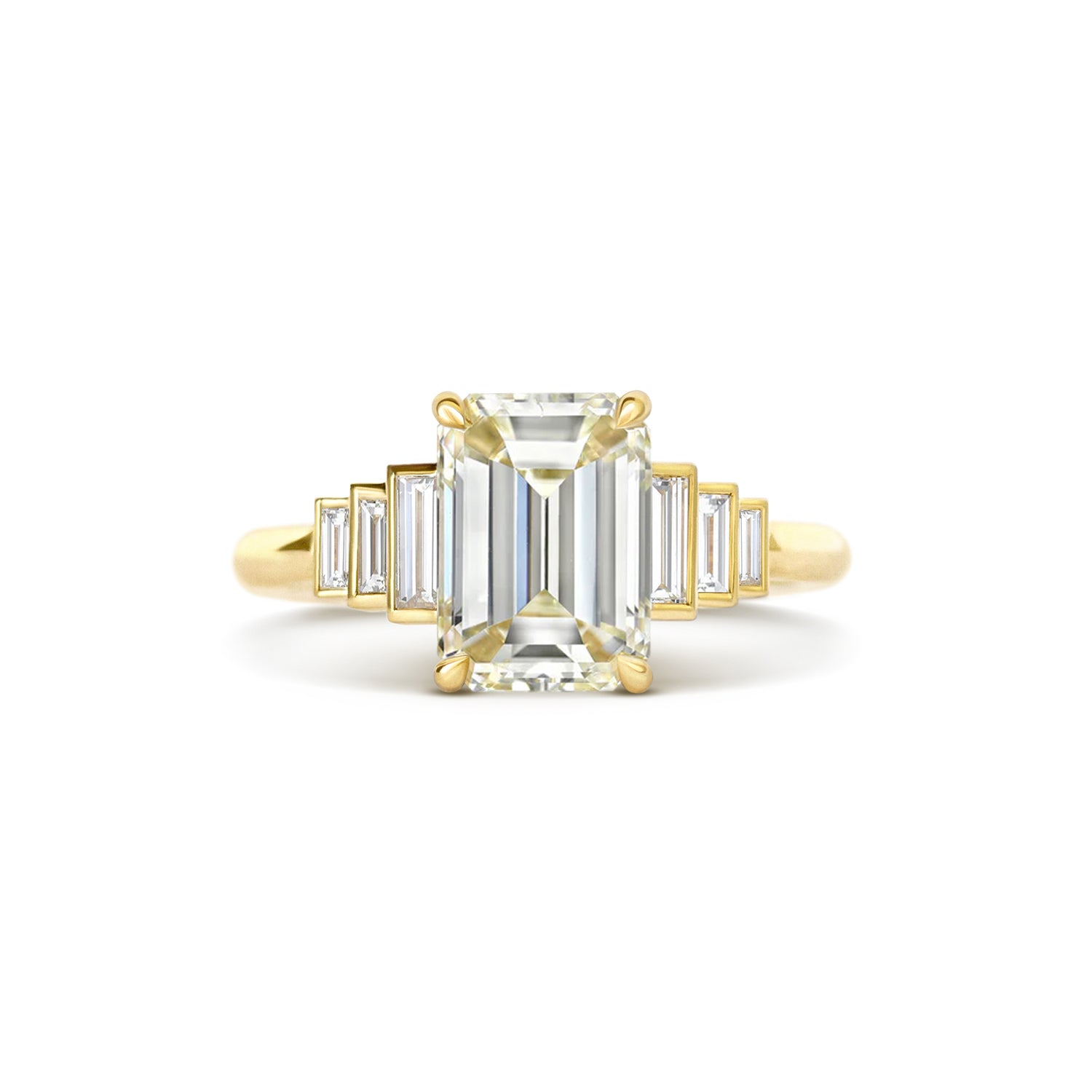 2.7 CT Emerald Cut Moissanite Cluster Engagement Ring