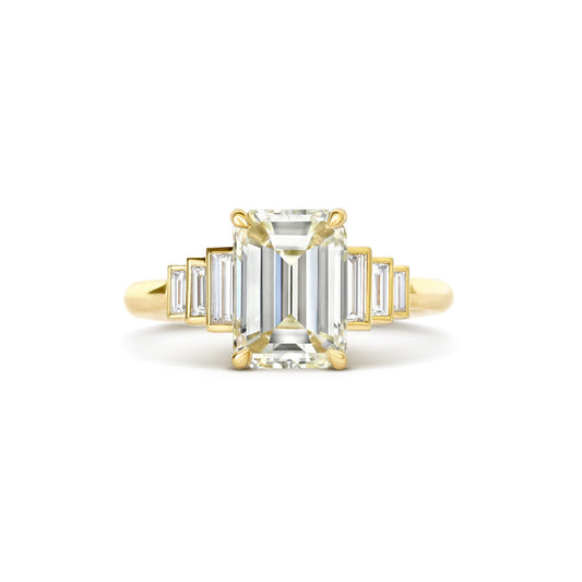 2.7 CT Emerald Cut Moissanite Cluster Engagement Ring