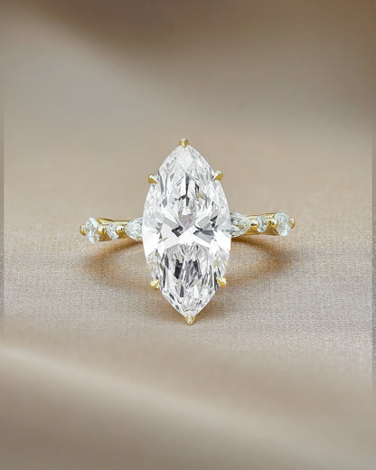 4 CT Marquise Cut Lab grown Diamond Hidden Halo Engagement Ring