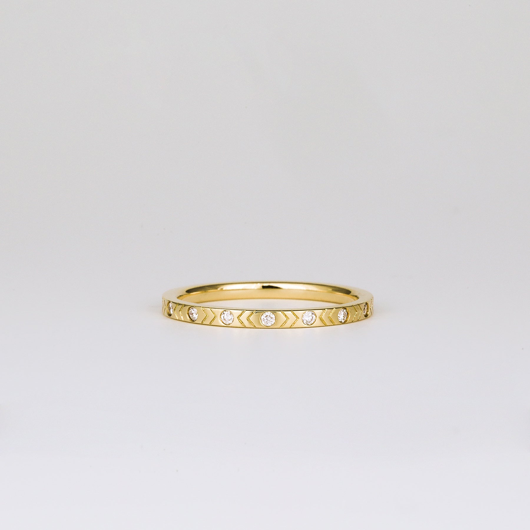0.16 TCW Round CVD Diamond Chevron Patterned Flush Set Wedding Band