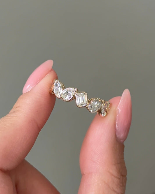 Mix Fancy CVD Diamond Half Eternity Bezel Wedding Band