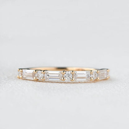0.2 TCW Baguette & Round Moissanite Half Eternity Wedding Band