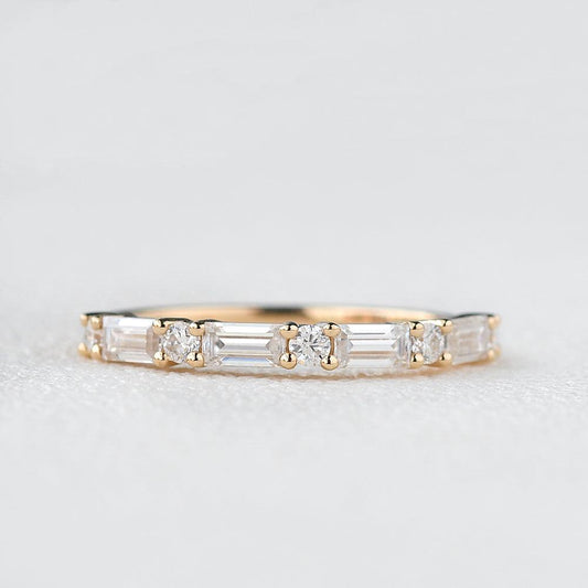0.2 TCW Baguette & Round Moissanite Half Eternity Wedding Band