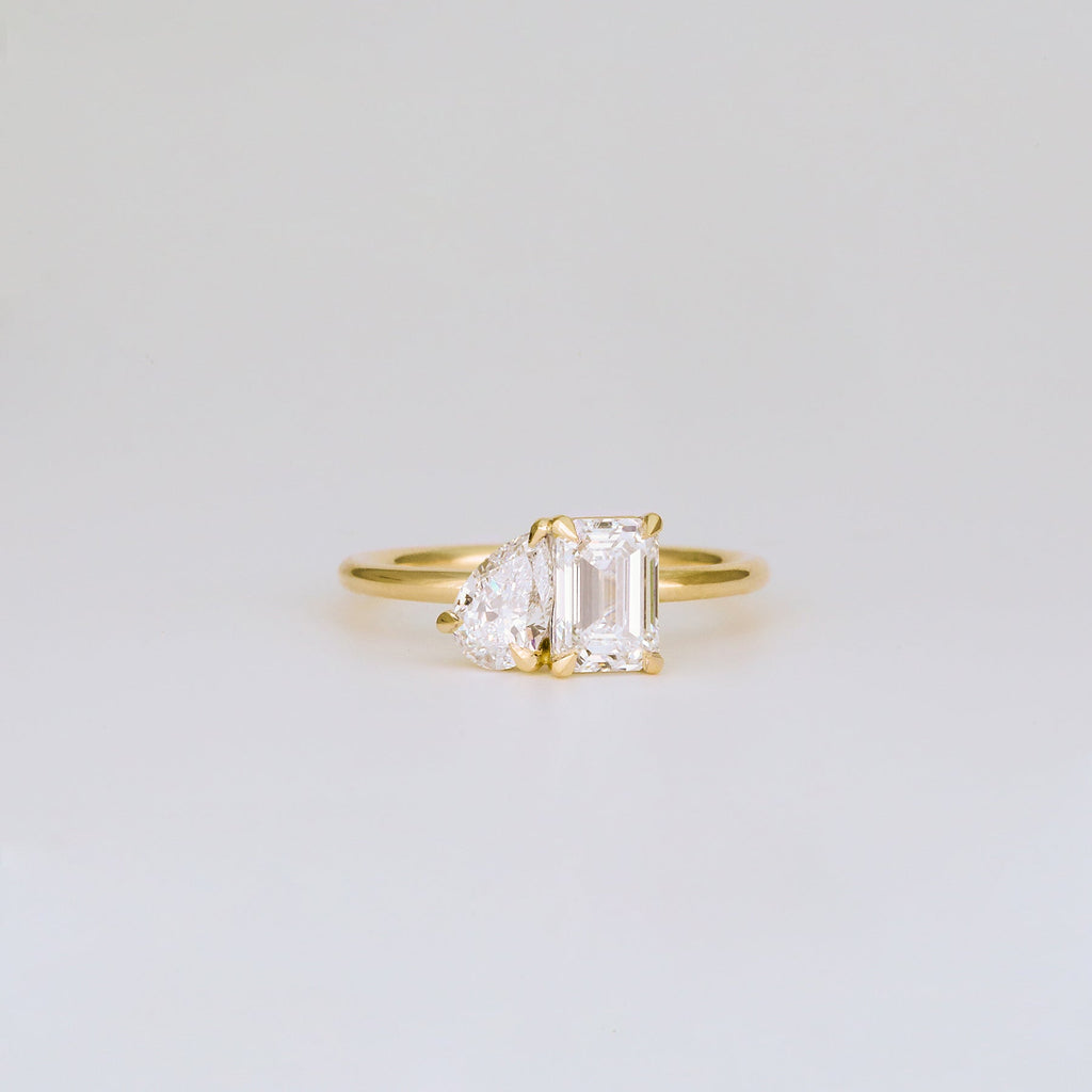 1.47 TCW Emerald & Pear Cut Lab grown Diamond Two Stone Engagement Ring