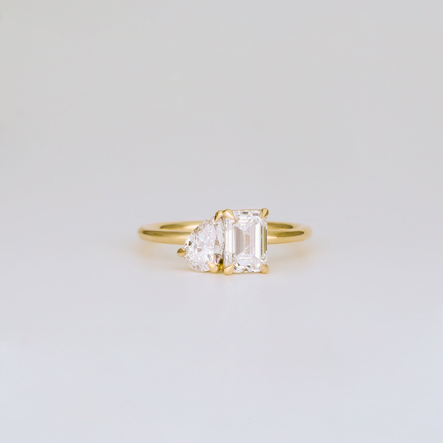 1.47 TCW Emerald & Pear Cut Lab grown Diamond Two Stone Engagement Ring