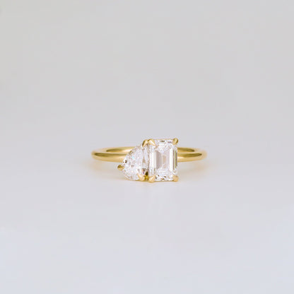 1.47 TCW Emerald & Pear Cut Lab grown Diamond Two Stone Engagement Ring