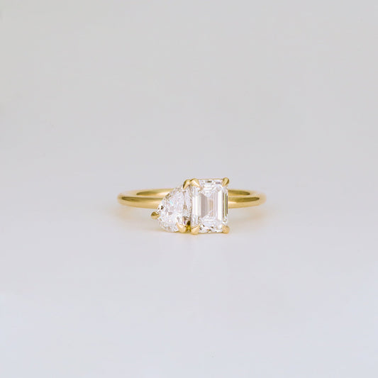 1.47 TCW Emerald & Pear Cut Lab grown Diamond Two Stone Engagement Ring