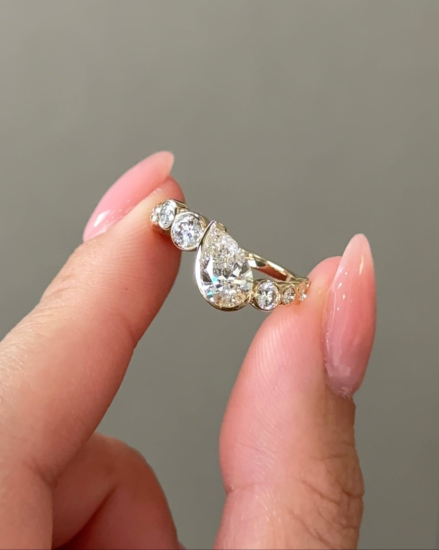 Pear Cut Lab grown Diamond Cluster Style Engagement Ring