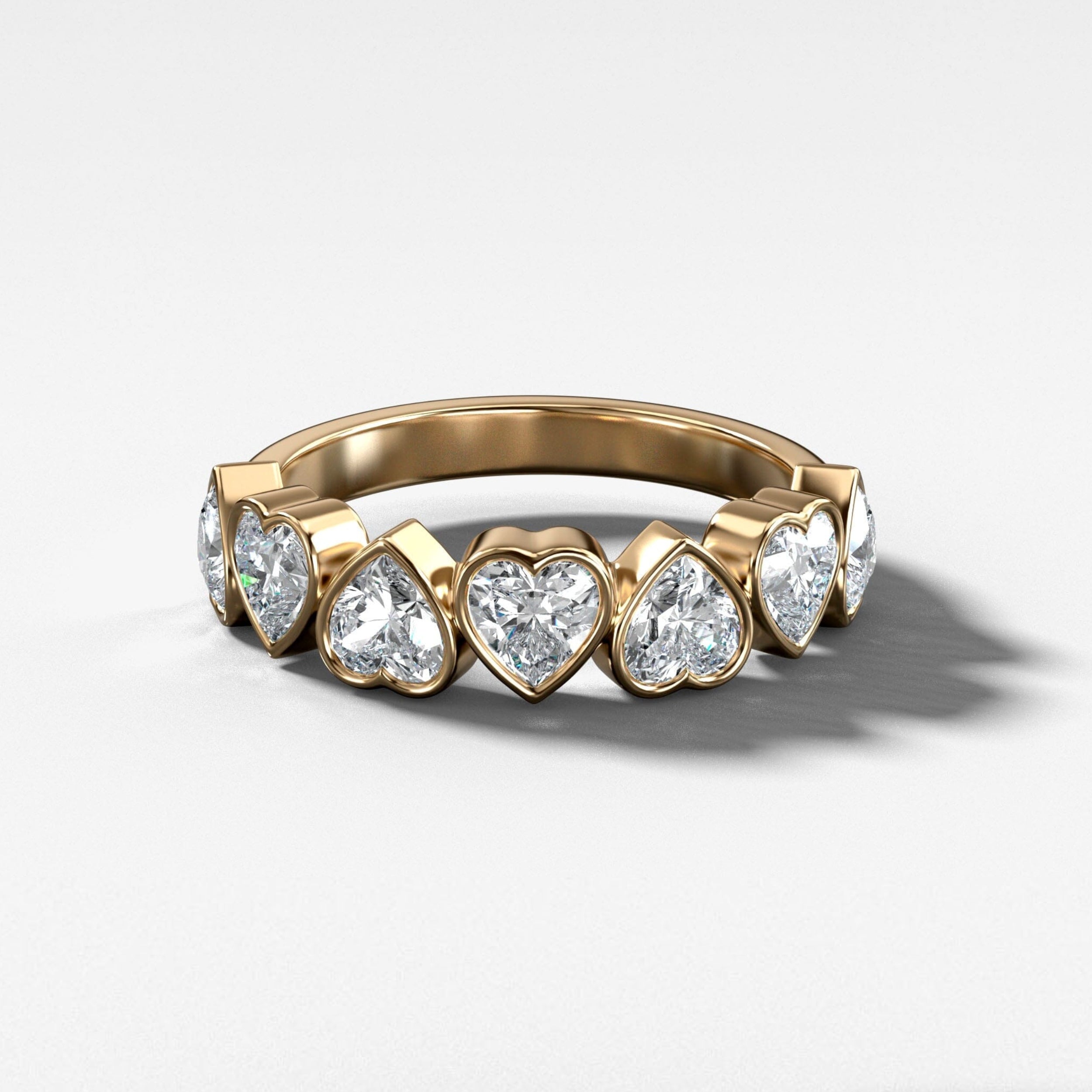 1.4 TCW Heart CVD Diamond Bezel Set Half Eternity Wedding Band