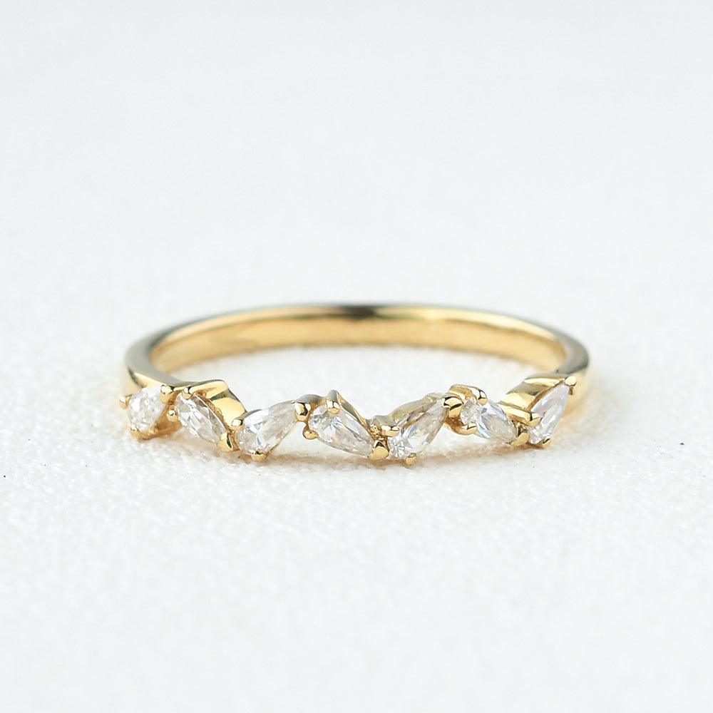 0.1 TCW Pear Moissanite Dainty Straight Wedding Band