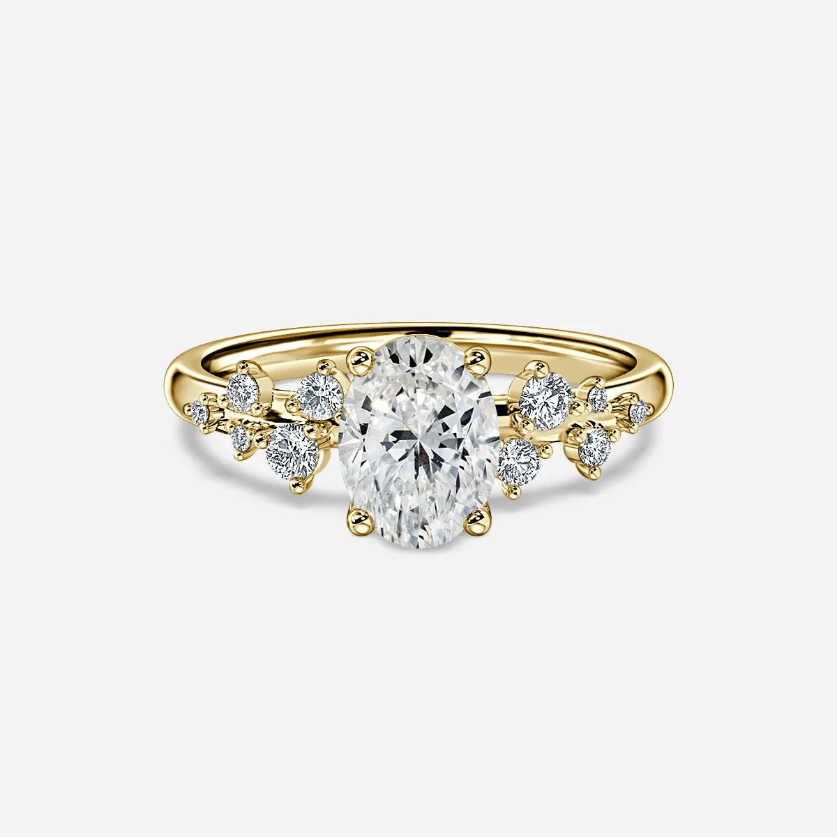 1.3 CT - 2.5 CT Oval Cut Cluster With Chevron Style Band Moissanite Engagement Ring
