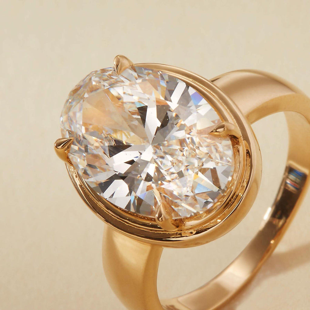 4 CT Oval Cut Double Bezel Solitaire Moissanite Engagement Ring