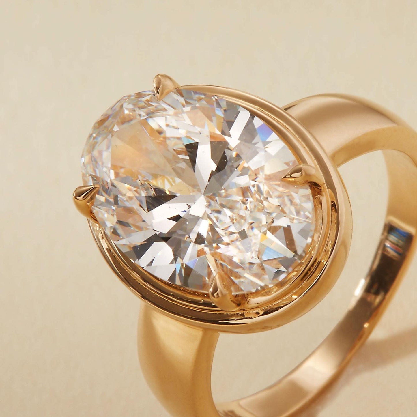 4 CT Oval Cut Double Bezel Solitaire Moissanite Engagement Ring