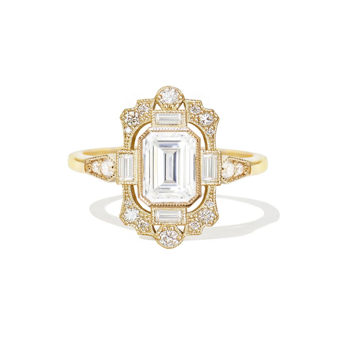 1.5 CT Emerald Cut Moissanite Fairmont Mosaic Engagement Ring