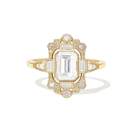 1.5 CT Emerald Cut Moissanite Fairmont Mosaic Engagement Ring