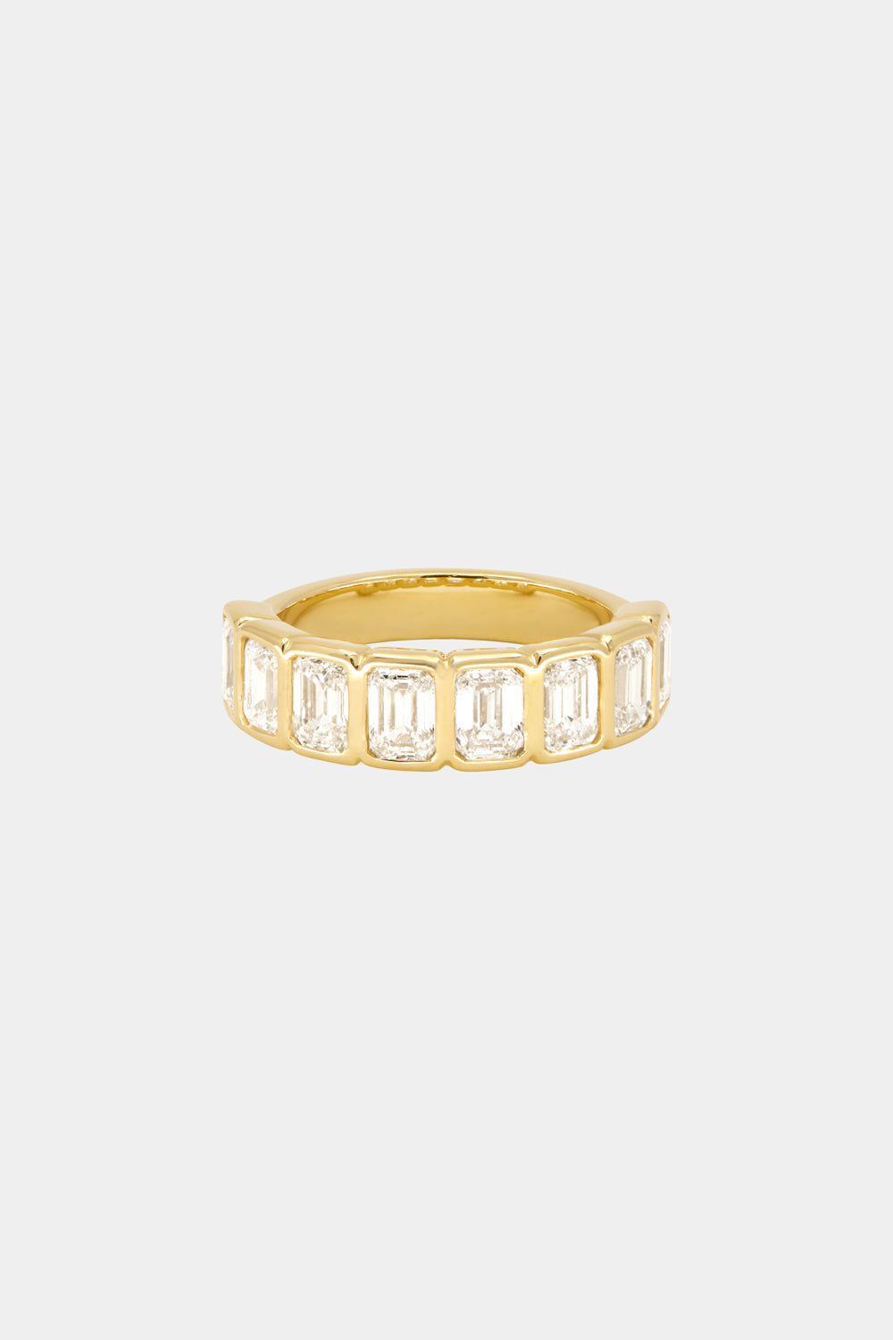 1.1 TCW Emerald Moissanite Bezel Set Half Eternity Wedding Band