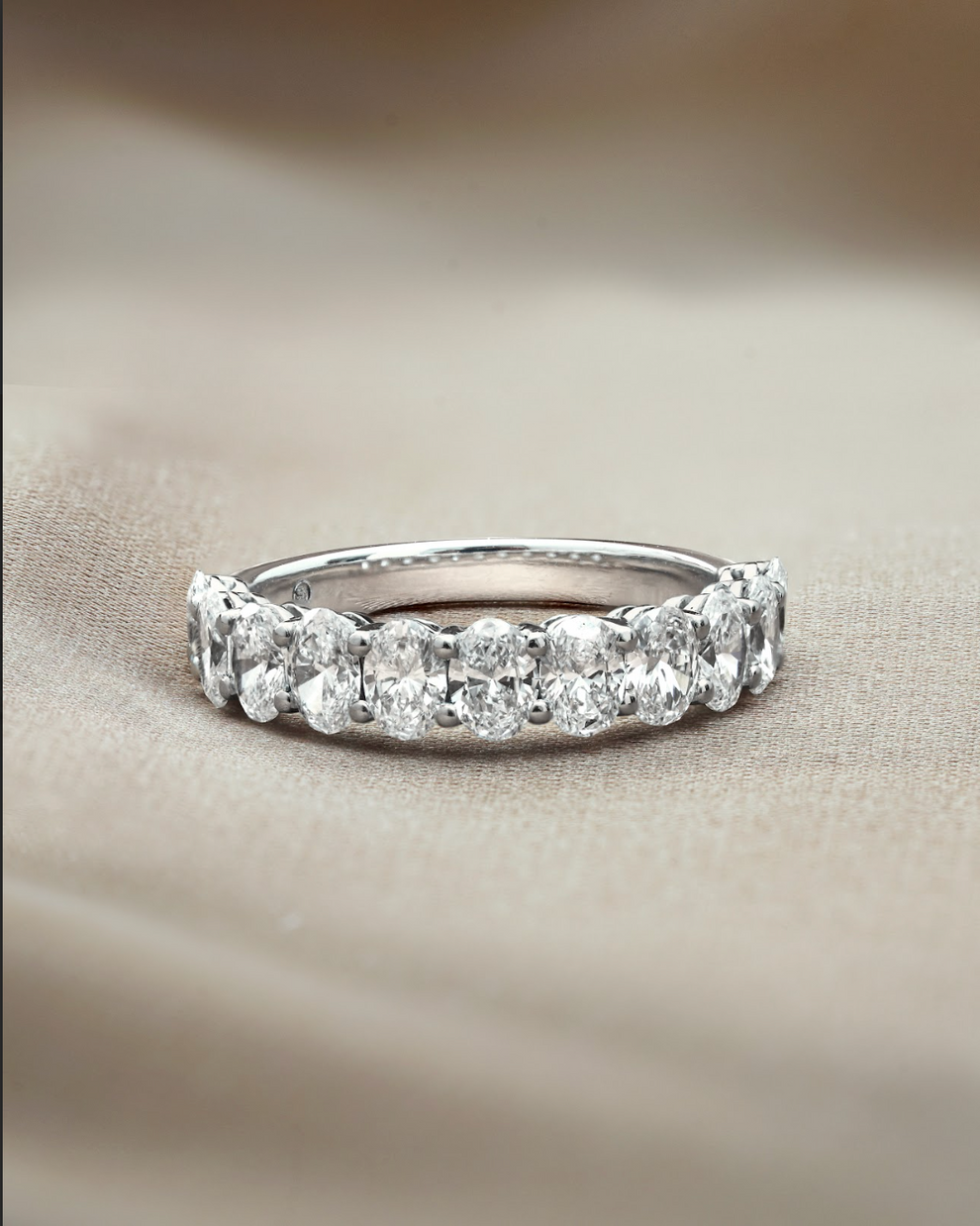 1.67 TCW Oval CVD Diamond Half Eternity with Shared Prong Wedding Band