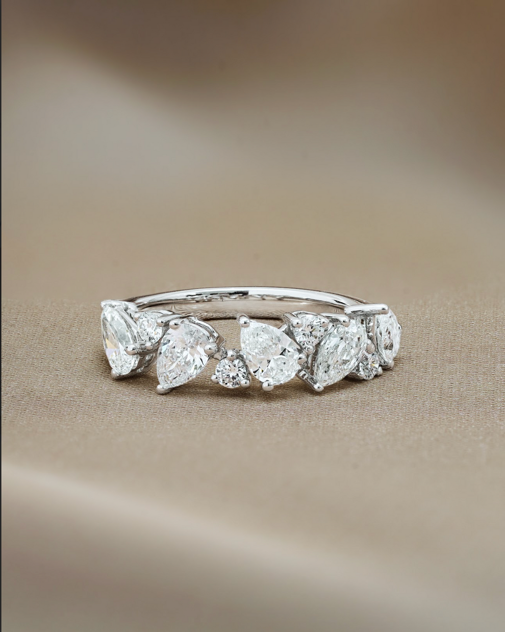 0.85 TCW Pear & Round CVD Diamond Pave Wedding Band