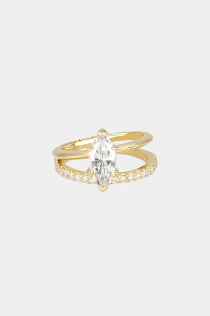 0.9 CT Marquise Cut Lab grown Diamond Double Band Pave Setting Engagement Ring