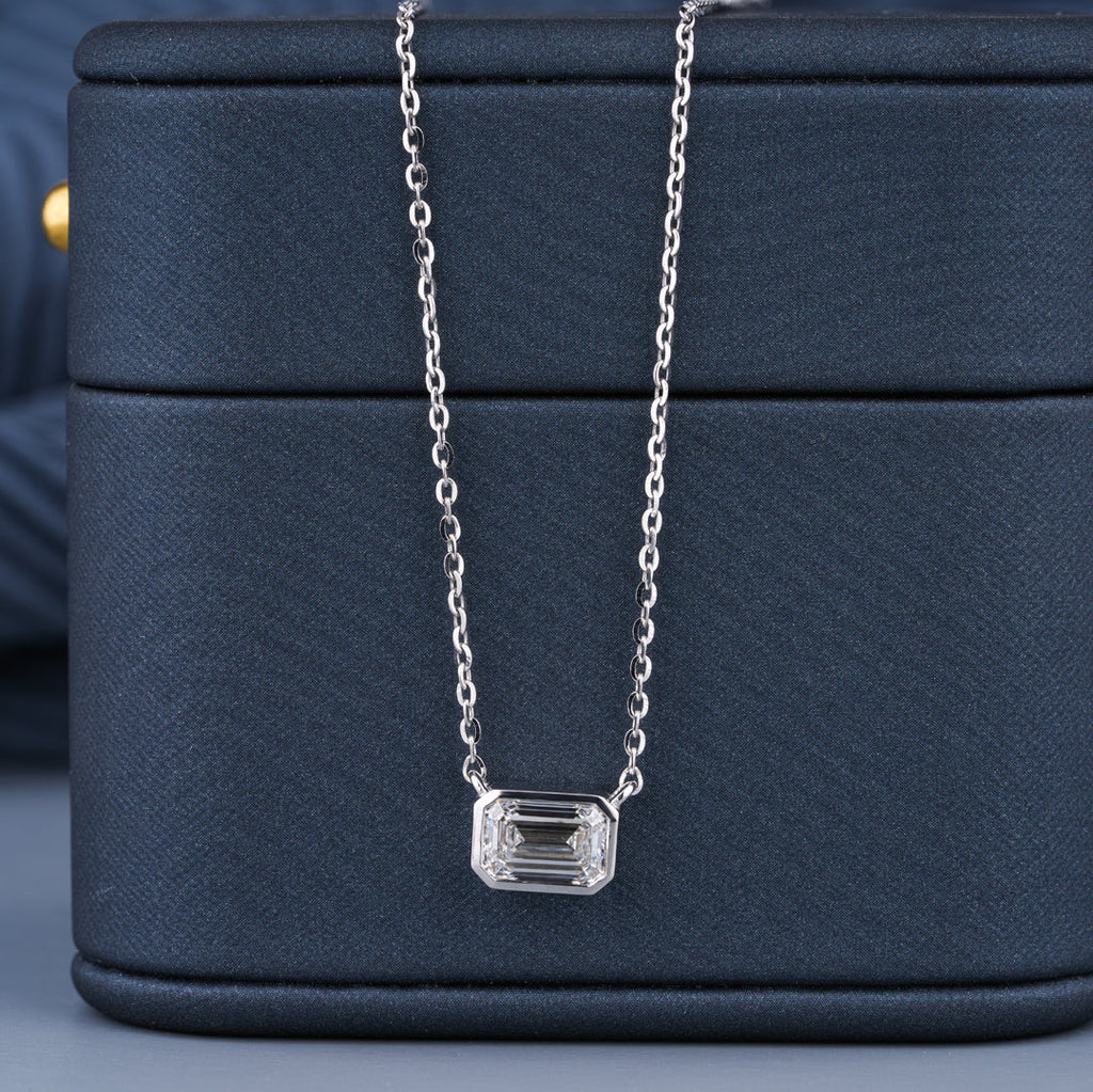 0.5 - 5.00 CT Emerald Cut Moissanite Diamond Bezel Pendant Necklace