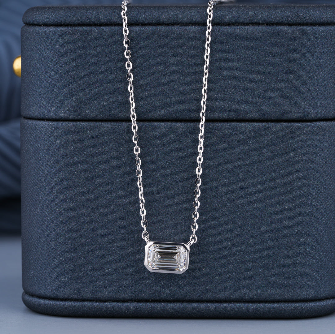 0.5 - 5.00 CT Emerald Cut Moissanite Diamond Bezel Pendant Necklace