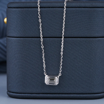 0.5 - 5.00 CT Emerald Cut Moissanite Diamond Bezel Pendant Necklace