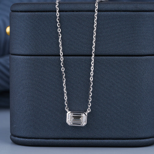 0.5 - 5.00 CT Emerald Cut Moissanite Diamond Bezel Pendant Necklace