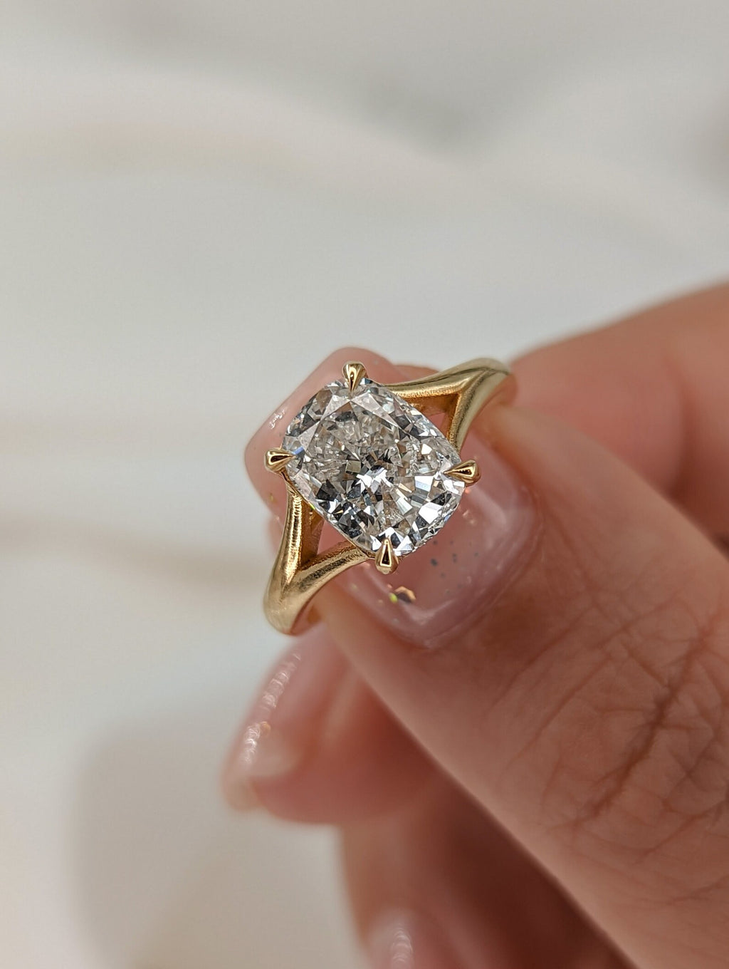 2.5 CT Elongated Cushion Cut Split Shank Solitaire Moissanite Engagement Ring