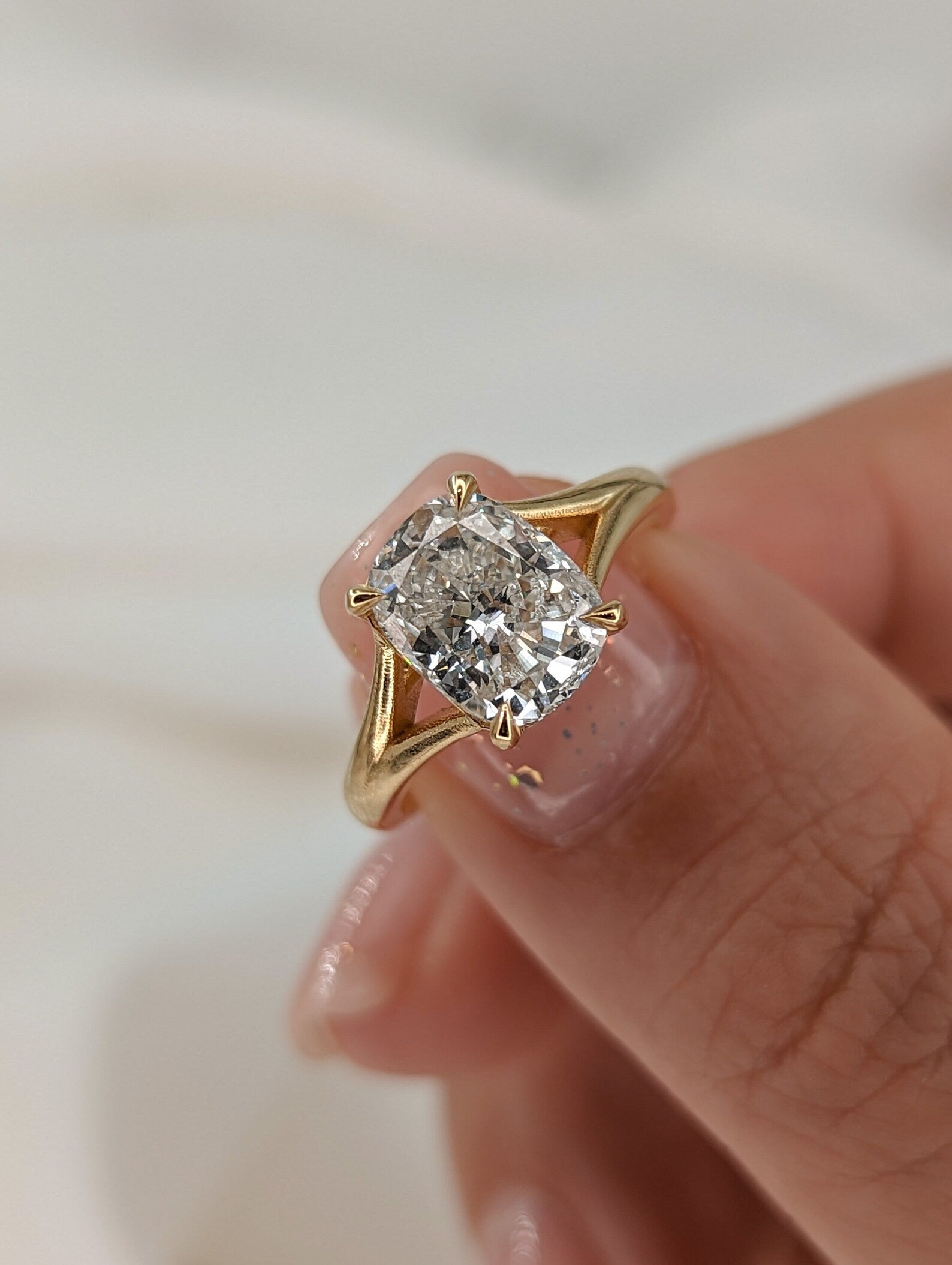 2.5 CT Elongated Cushion Cut Split Shank Solitaire Moissanite Engagement Ring