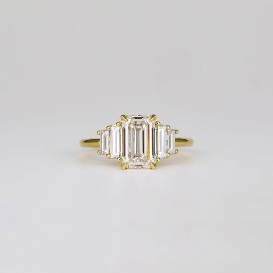 1.82 CT - 2.82 CT Emerald Cut Lab grown Diamond Five Stone Engagement Ring