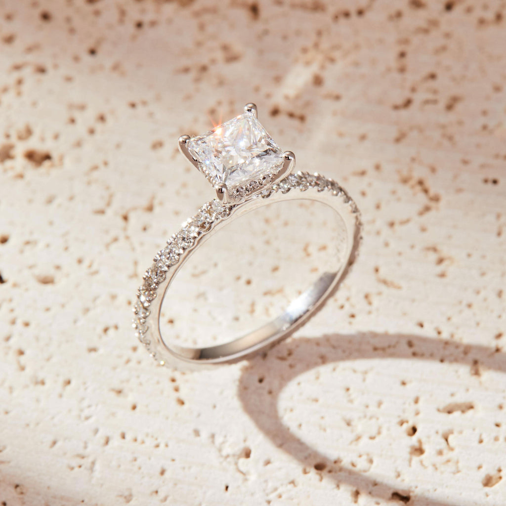 1 CT Princess Cut Pave Style Moissanite Engagement Ring