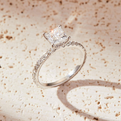1 CT Princess Cut Pave Style Moissanite Engagement Ring