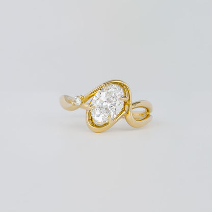 1.21 CT - 3.21 CT Oval Cut Lab grown Diamond Side Stone Engagement Ring