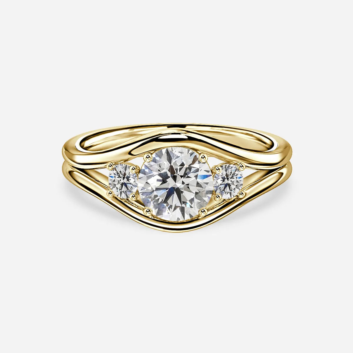 1.3 CT - 3 CT Round Cut Semi Bezel Three Stone Moissanite Engagement Ring