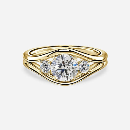 1.3 CT - 3 CT Round Cut Semi Bezel Three Stone Moissanite Engagement Ring