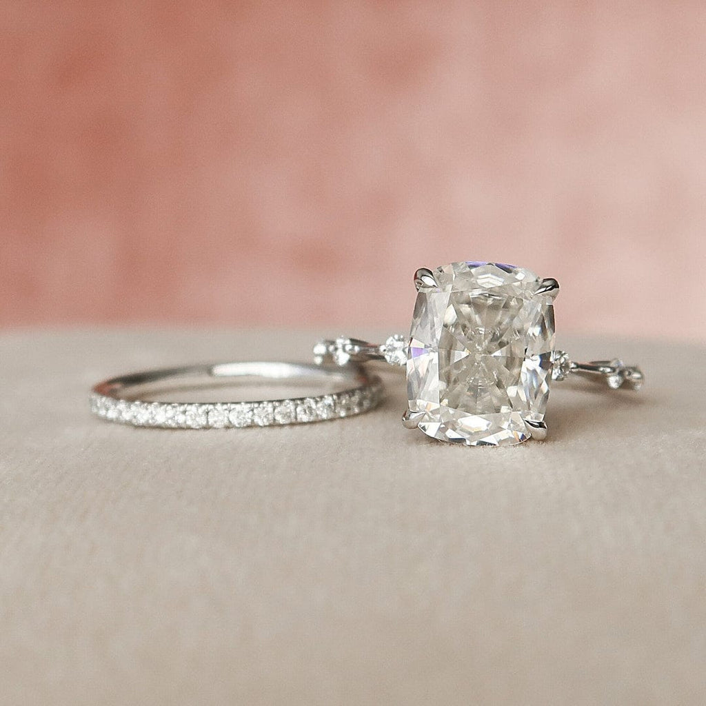 Elongated Cushion Cut Moissanite Half Eternity Bridal Set