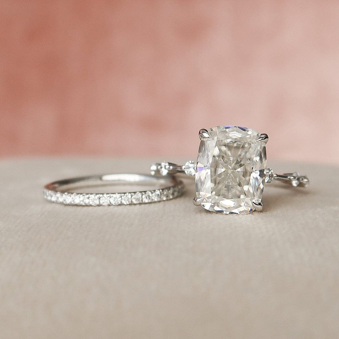 Elongated Cushion Cut Moissanite Half Eternity Bridal Set