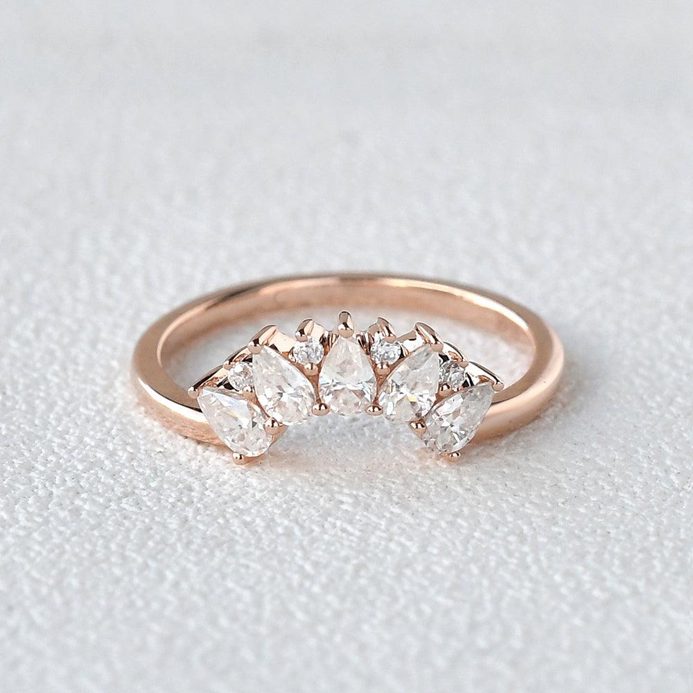 0.3 TCW Pear & Round Moissanite Cluster Curved Wedding Band