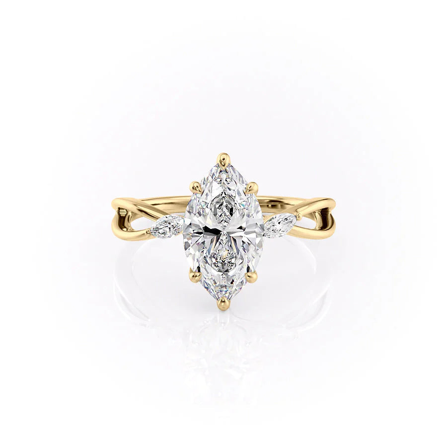 2 CT - 3 CT Marquise Cut Split Shank Cluster Moissanite Engagement Ring