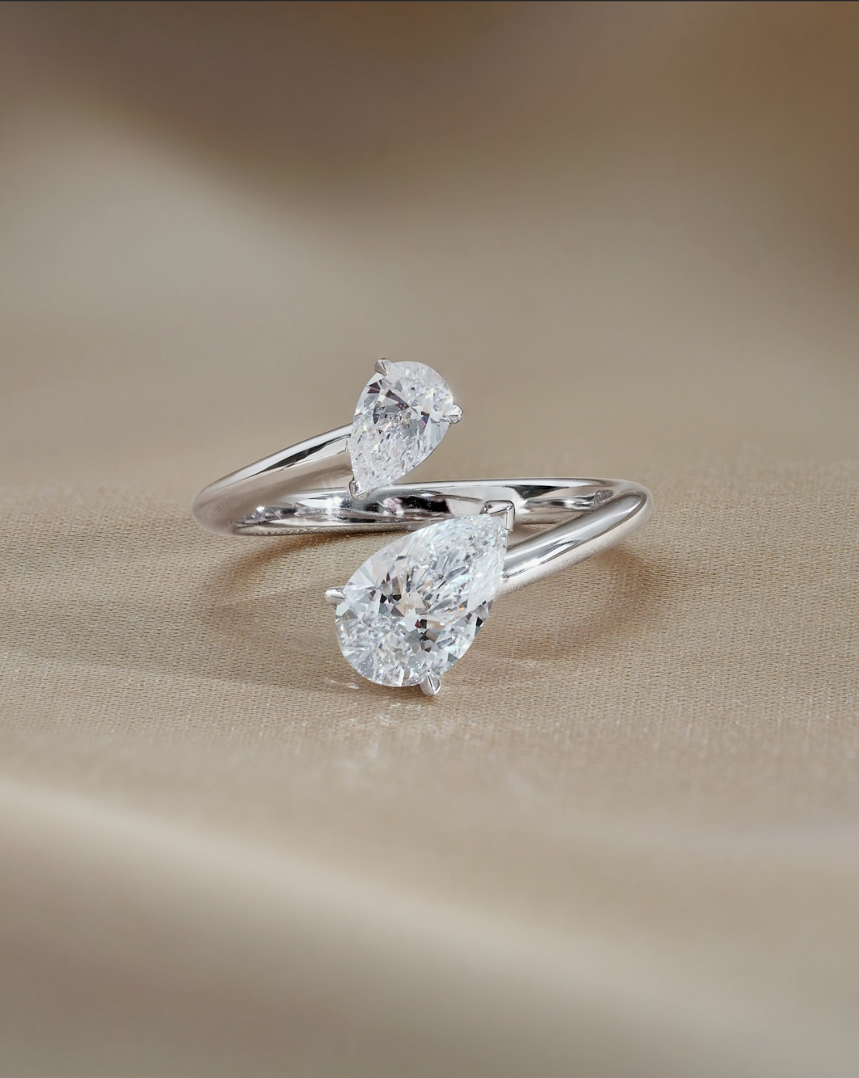 1.02 TCW Pear CVD Diamond Open Cuff Wedding Band